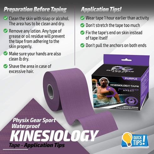 Physix Gear Cotton Kinesiology Tape Roll 16ft - Latex-Free Athletic Tape for Muscles/Joints, Waterproof and Gentle on