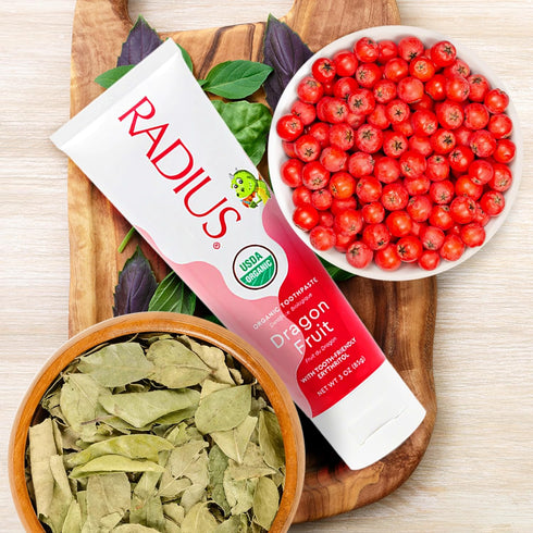 RADIUS USDA Organic Kids Toothpaste 3oz Non Toxic Gluten-Free for Children's Gum Health - Dragon Fruit - Pack of 3