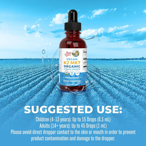 MaryRuth Organics USDA Organic Vitamin K2 MCT Liquid Drops for Adults & Kids | 100 mcg K2 MK7, 1oz