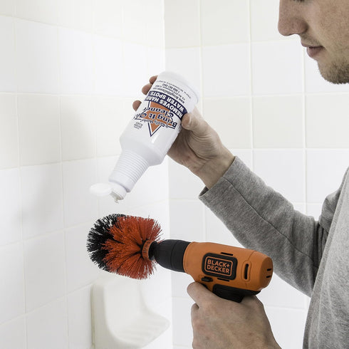 Set, 16 Oz Bring It On Cleaner Hard Water Stain Remover + Grout Brush Cleaner Drill Brush Shower Door, Tile Floor