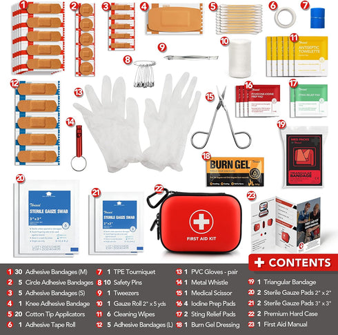 Mini First Aid Kit, 100 Pieces Water-Resistant Hard Shell Small Case for Travel, Outdoor, Home, Office, Camping, Hiking