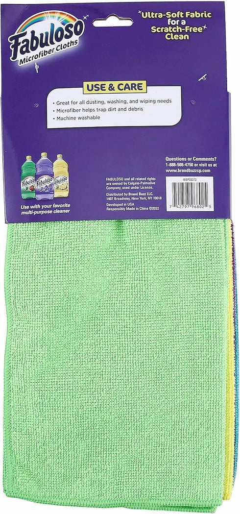Fabuloso Microfiber Cleaning Cloths, 8 ct, Rainbow Colors, Lint-Free, Scratch-Free for Surfaces and Wood Furniture