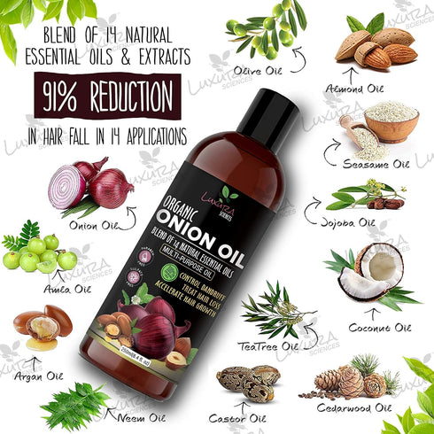 Organic Onion Oil | Controls Hair Loss, Dandruff, & Growth | Infused with 14 Essential Oils for Strong Roots