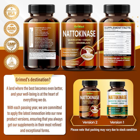Nattokinase 8,800mg X8 Power with Quercetin, CoQ10, Zinc for Digestion & Immunity, Made in USA