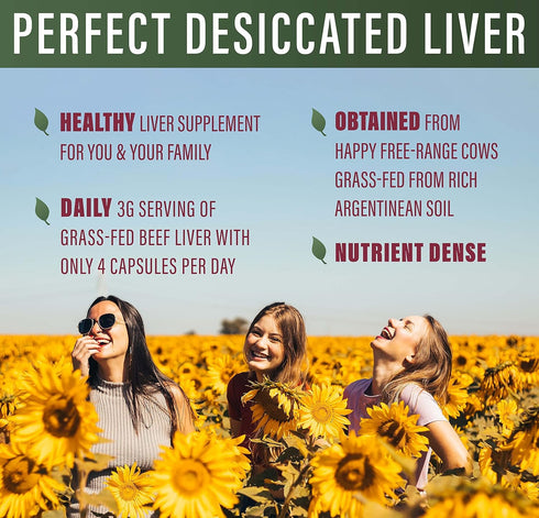 Immunity Perfect Supplements Desiccated Beef Liver Capsules Grass Fed Supplement -Natural Source of Protein, Iron