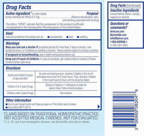 Boiron Arnicare Bruise - Relief for Pain or Swelling from Injuries, Discoloration of Bruises - 60 Tablets