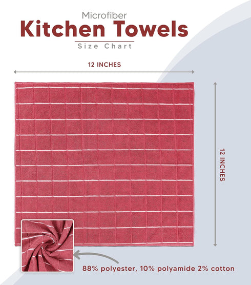 Utopia Towels - Microfiber Kitchen Towels, 12 x 12 Inches, Super Absorbent, Soft, Lint Free Dish Towels (8 Pack, Red)