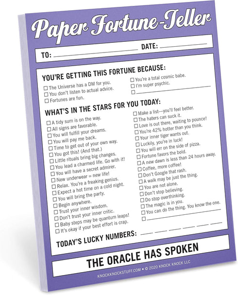 Knock Knock Paper Fortune Teller Nifty Note Pad, Oracle Gift Paper Fortune Teller Pad, 4 x 5.25 inches