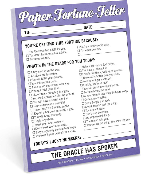 Knock Knock Paper Fortune Teller Nifty Note Pad, Oracle Gift Paper Fortune Teller Pad, 4 x 5.25 inches
