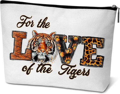 Tiger Print Makeup Bag, Peace Love Tigers Cosmetic Pouch, Animal Lover Gifts for Kids and Women