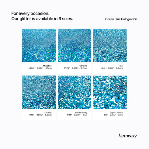 Hemway Premium Ultra Sparkle Glitter - Multi Purpose Metallic Flake for Arts Crafts - Ocean Blue Holographic - 100g