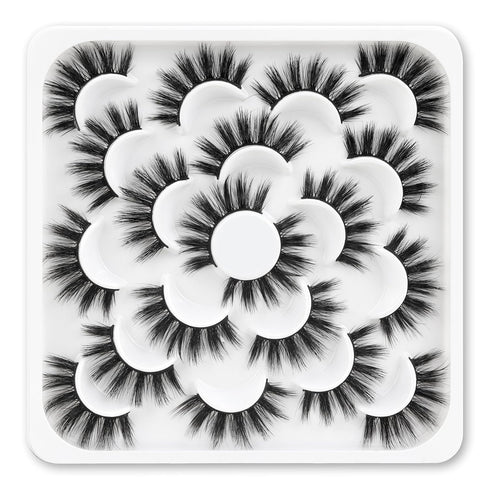Veleasha 10 Pairs Natural Fluffy False Eyelashes - Soft Wispy 3D Faux Mink Lashes Pack (V07)