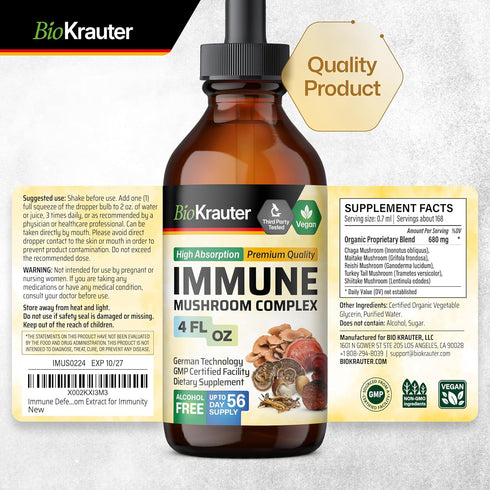 MAUWE HERBS Immune Support Mushroom Supplement 6-in-1 - Organic Liquid Extract Tincture, 4 Fl.Oz.
