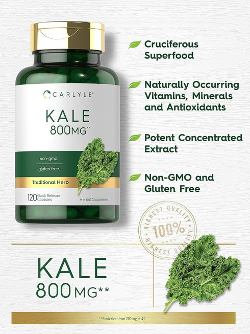 Carlyle Kale Extract 800mg | 120 Capsules | Non-GMO and Gluten Free