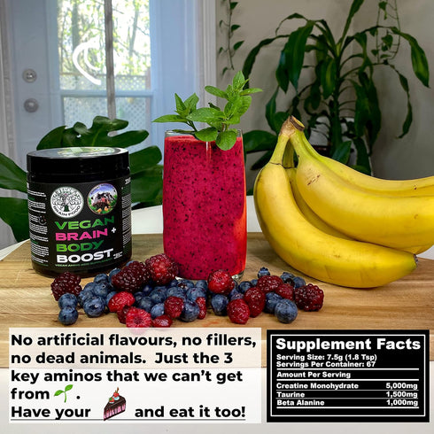 Vegan Brain & Body Boost, Plant-Based Lifestyle Supplement, Anti-Aging, Physical Fitness, Vegan Amino Acids - Creatine,