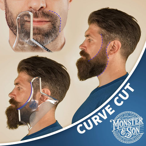 Monster&Son Beard Shaping Tool for Men - Classic Oversized Design, Clear Stencil Shaper for Perfect Symmetry