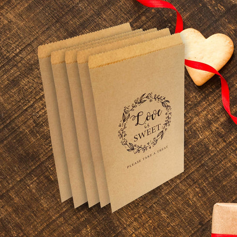 FRIDAY NIGHT 50Pcs Wedding Favors Candy Buffet Bags, Brown Kraft Paper Favor Bags for Snacks or Cookie Buffets