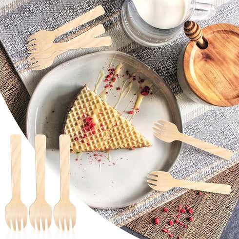 200 Pack 4" Mini Wooden Spork, Biodegradable Birchwood Disposable Spork for Camping, Party, Wedding