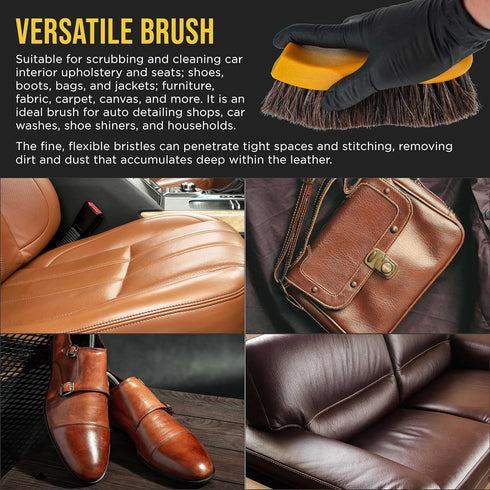Dura-Gold Long Bristle Horse Hair Leather Cleaning Brush for Car Interior, Upholstery, Fabric, Carpet
