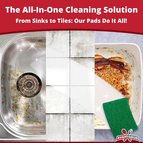 Green Sustainable 10 Pack Cleaning Scour Pads by Avant Grub, Eco-Friendly Stain Remover for Cookware