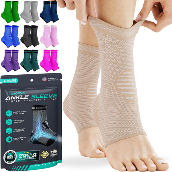 Modvel 2 Pack Ankle Brace Compression Sleeve for Injury Recovery, Joint Pain Support