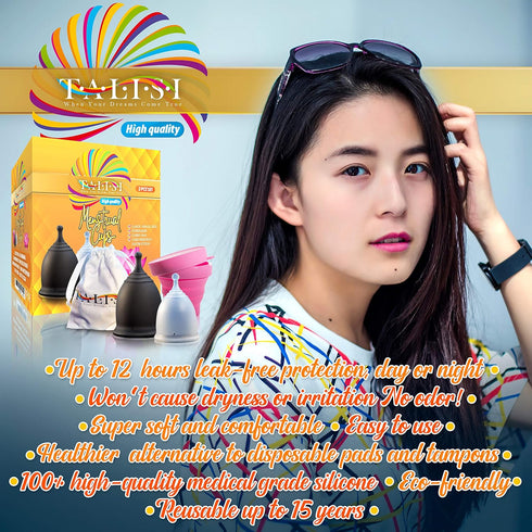 Talisi Menstrual Cups with Foldable Silicone Sterilizer, Reusable Period Starter Kit for Light & Heavy Flow (Small &