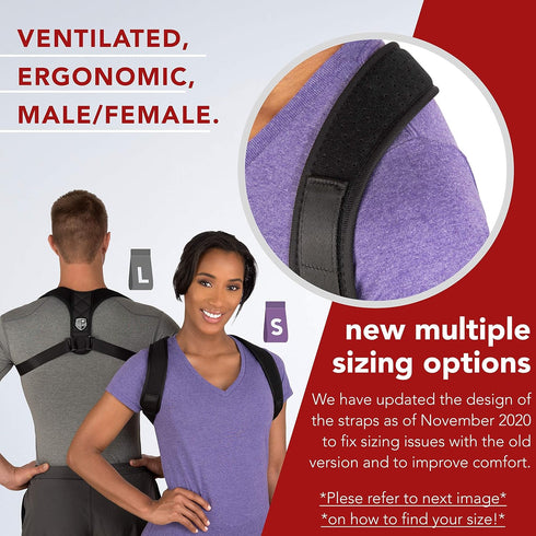 Swiss Safe Posture Corrector - Ergonomic Back Straightener Brace for Men/Women - Black, Large Size