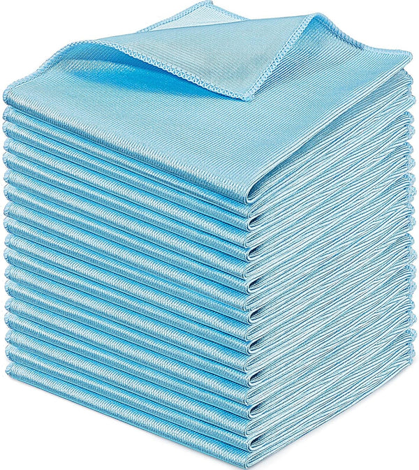 Tatuo 18 Pcs Microfiber Cloth, 16 x 16, Reusable Cleaning Cloths for Glasses, Windows, Mirrors (Blue)