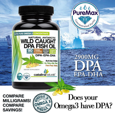 Wild Caught Omega-3 DPA Fish Oil, 2900 mg with DPA, EPA & DHA, 90 SoftGels, Triple Strength Burp-Free