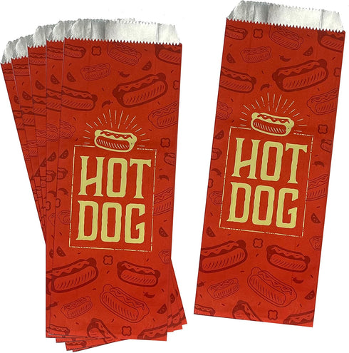 Printed Foil Hot Dog Bags, 50 Pack, Silver Red by Outside the Box Papers