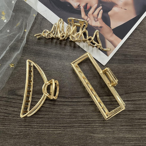 Mehayi 3 PCS Large Gold Metal Hair Claw Clips - Cute Alloy Big Hair Clamps for Thick Thin Hair, Fashion Accessories