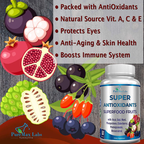 Super Antioxidant Fruit Superfood Complex - 60 Capsules of Powerful Antioxidant Superfruits for Immune Support and Skin