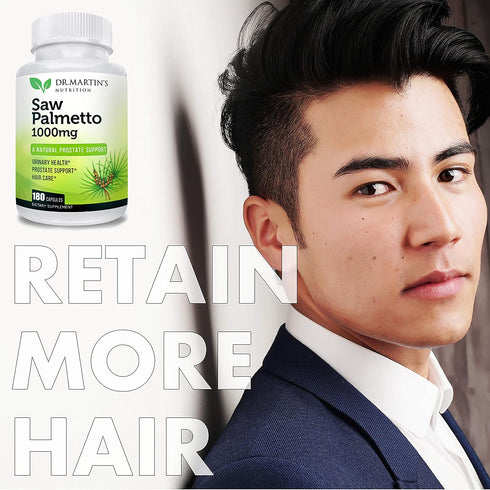 USA Grown Saw Palmetto, 180 Capsules Prostate Health Supplement, Hair Growth Support for Men & Women