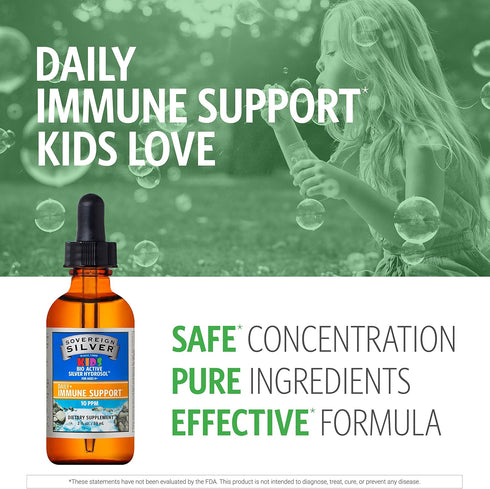 Sovereign Silver Kids Immune Support, Colloidal Silver, Bio-Active Silver Hydrosol, 10 ppm, 2 Fl Oz
