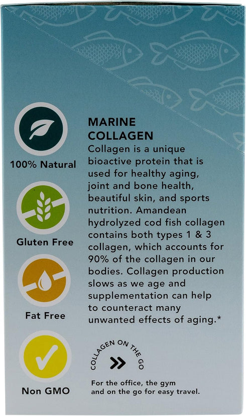AMANDEAN Marine Collagen Peptides Powder Stick Packs, Wild-Caught Fish, 30 Single Use Packets