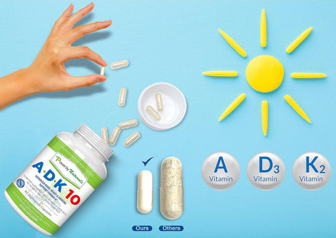 Power By Naturals ADK Vitamin Supplement: High Potency Vitamin A, D3 & K2, 10000 IU for Heart, Immune & Strength, 90
