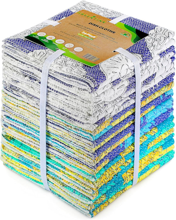 Eco-Friendly Reusable Dish Cloth Set, 24-Pk Kitchen Cleaning Cloths Made from Recycled Materials