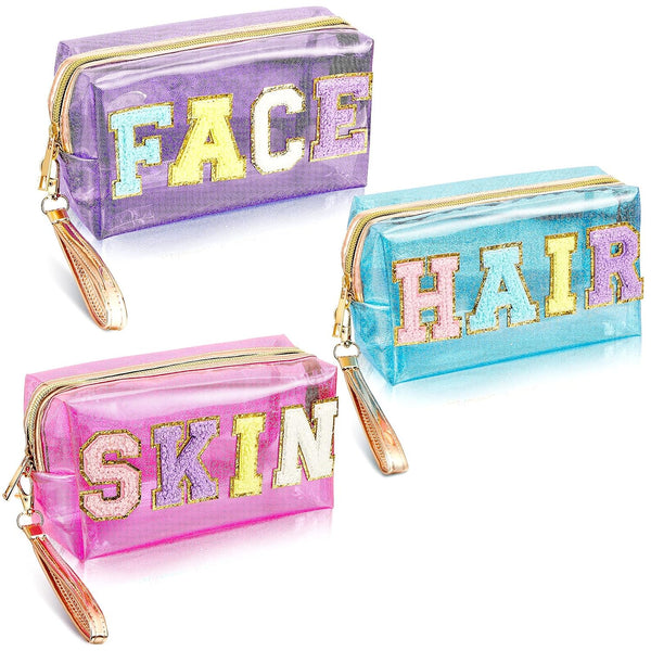 Amylove 3 Pcs Waterproof Transparent Makeup Bag, Portable Cosmetic Bag for Women Travel Pouch - Skin, Face, Hair