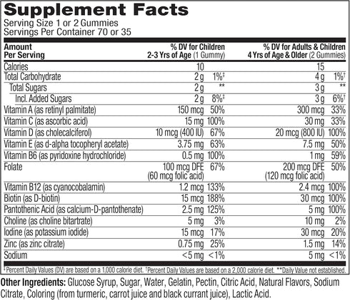Gummy, Immune 70 35 70 Count OLLY Kids Multivitamin Overall Health and Support,* Vitamins and Minerals A, C, D, E, Bs