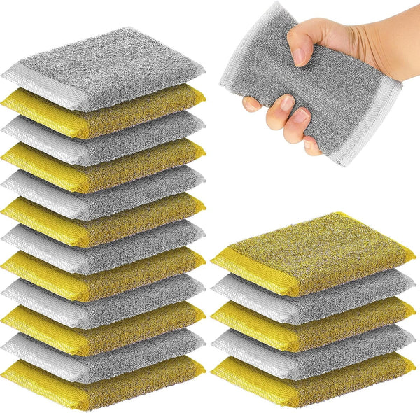 24 Pack Steel Scrub Sponges for Dishes, Non Scratch Scouring Sponge, Heavy Duty Dish Wash Kitchen Sponge for Pot