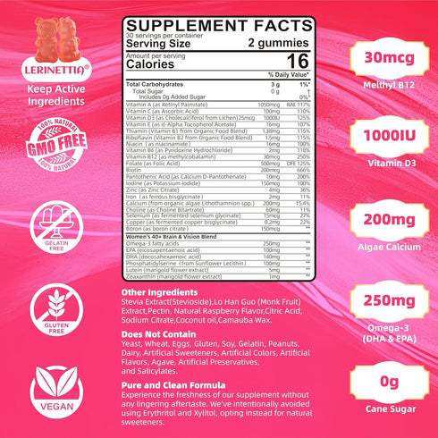 Multivitamin for Women Gummies for 40+, Vegan, Sugar Free, 120 Count, Omega-3, Niacinamide, Iron