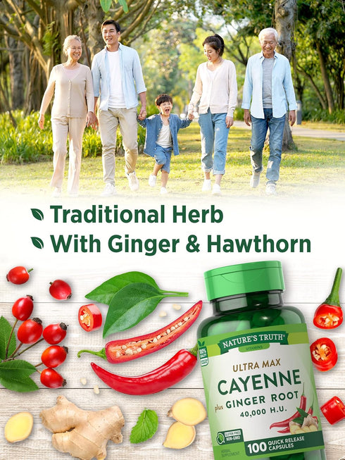 Nature's Truth Cayenne Pepper Capsules with Ginger Root | 40,000 HU | 100 Count | Non-GMO & Gluten Free