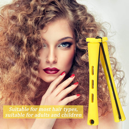 WILLBOND 60 Pcs Short Perm Rods Natural Hair Perming Kit with Elastic Rubber Band Non Slip Plastic Cold Wave (0.28