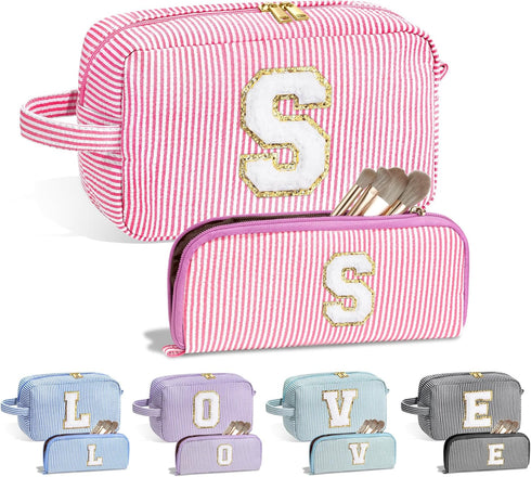 Birthday Gifts for Women, Personalized Monogram Initial Pink Makeup Bag, Cute Cosmetic Pouch for Her