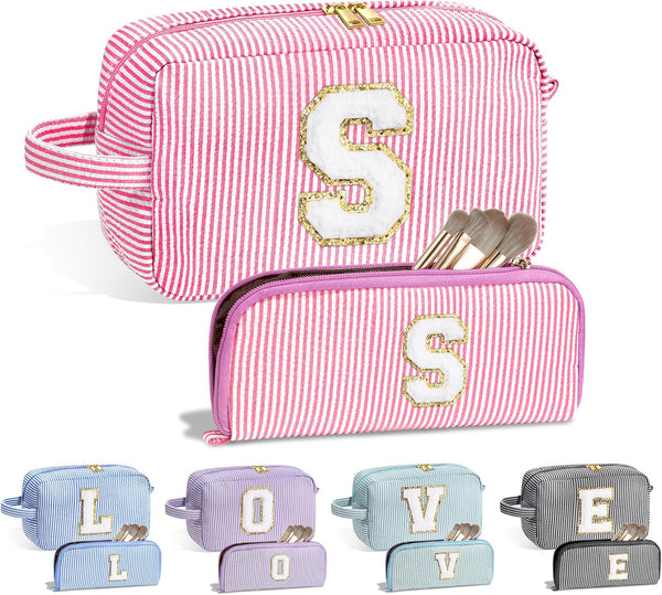 Birthday Gifts for Women, Personalized Monogram Initial Pink Makeup Bag, Cute Cosmetic Pouch for Her