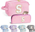 Birthday Gifts for Women, Personalized Monogram Initial Pink Makeup Bag, Cute Cosmetic Pouch for Her