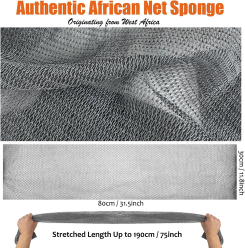 African Net Sponge Authentic Real African Exfoliating Net Bath Sponge Wash Cloth Exfoliating Washcloth African Net Cloth Body Scrubber for Shower Gray