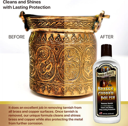 PARKER & BAILEY Brass and Copper Polish - 8 Oz Metal Polish Cream for Antique Decor, Pans, and Furniture