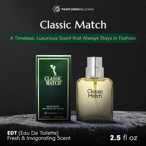 PB ParfumsBelcam Classic Match Green Eau De Toilette Spray for Men, Fresh Chypre Cologne, 2.5 Fl Oz