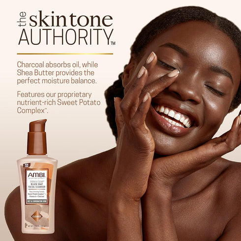 Ambi Even & Clear Facial Cleanser, 3.5 Ounce, Purifying Charcoal Black Soap with Sweet Potato Complex.